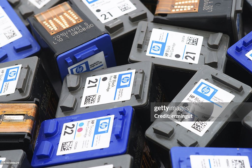 Nahaufnahme von verwendet Hewlett-Packard Tintenpatronen