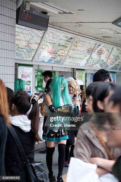 japanese cosplay girls at harajuku station - cosplay in harajuku stock pictures, royalty-free photos & images