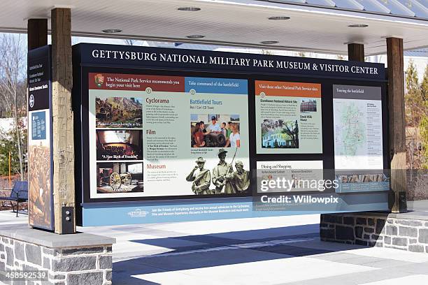 information kiosk at gettysburg national military park museum visitor center - gettysburg pennsylvania map stock pictures, royalty-free photos & images