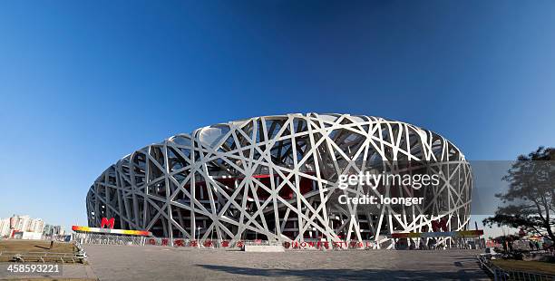 panoramablick auf die beijing national stadium, china - nationalstadion stock-fotos und bilder