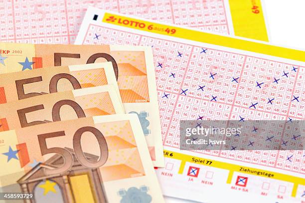 german lottery ticket and four 50 euro banknotes - e sport stock pictures, royalty-free photos & images