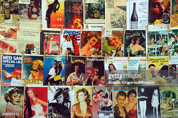 vintage advertisements and magazine covers on sale - ad magazine bildbanksfoton och bilder