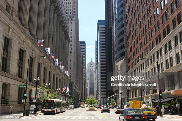 chicago lasalle boulevard and board of trade - chicago lasalle boulevard stock pictures, royalty-free photos & images