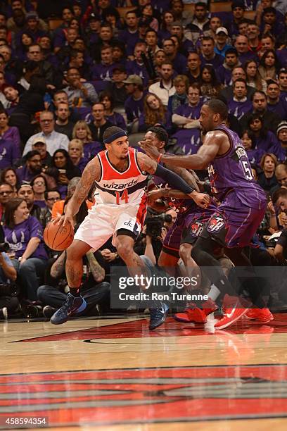 Glen Rice Jr. #14 of the Washington Wizards handles the ball against the Toronto Raptors during the game on November 7, 2014 at the Air Canada Centre...