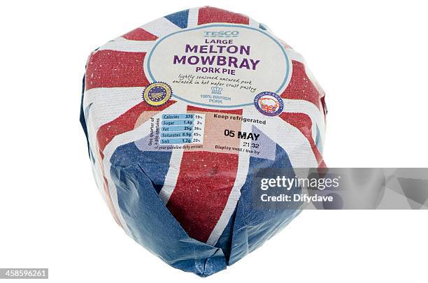 tesco large melton mowbray pork pie - pork pie isolated stock pictures, royalty-free photos & images