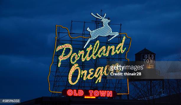 portland oregon sign - portland neon sign stock pictures, royalty-free photos & images