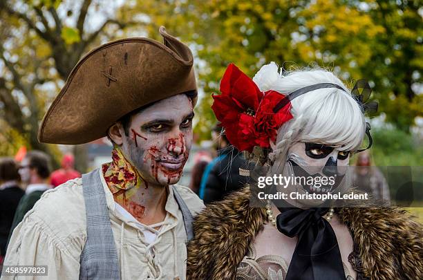 young zombie couple - zombie walk stock pictures, royalty-free photos & images