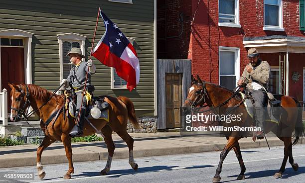 american civil war confederate cavalry - reenactment stock pictures, royalty-free photos & images