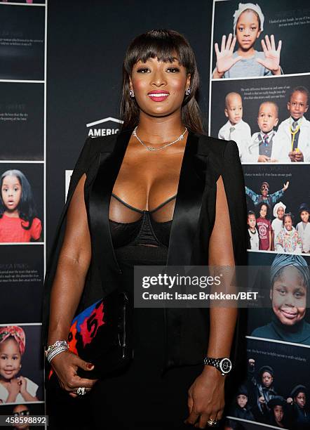 Model Toccara Jones attends the 2014 Soul Train Music Awards at the Orleans Arena on November 7, 2014 in Las Vegas, Nevada.