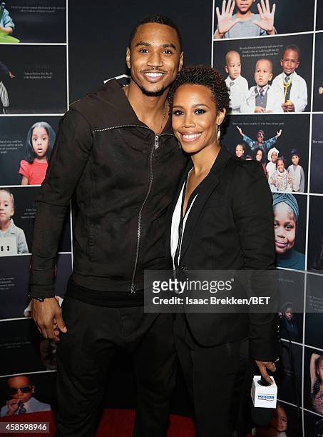 Singer Trey Songz and photographer Eunique Jones attend the 2014 Soul Train Music Awards at the Orleans Arena on November 7, 2014 in Las Vegas,...