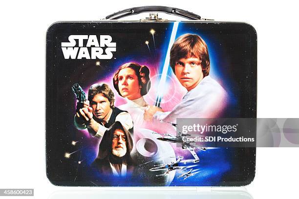 star wars lunch box with reflection, isolated on white - star wars named work stock pictures, royalty-free photos & images