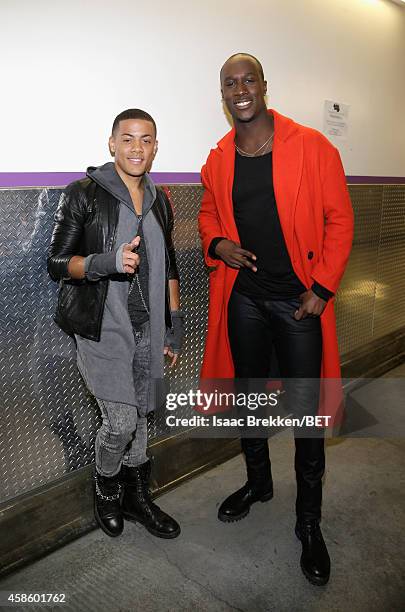 Recording artists Nicola 'Nico' Sereba and Vincent 'Vinz' Dery of Nico & Vinz attend the 2014 Soul Train Music Awards at the Orleans Arena on...