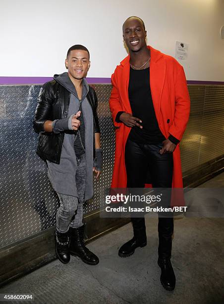 Recording artists Nicola 'Nico' Sereba and Vincent 'Vinz' Dery of Nico & Vinz attend the 2014 Soul Train Music Awards at the Orleans Arena on...