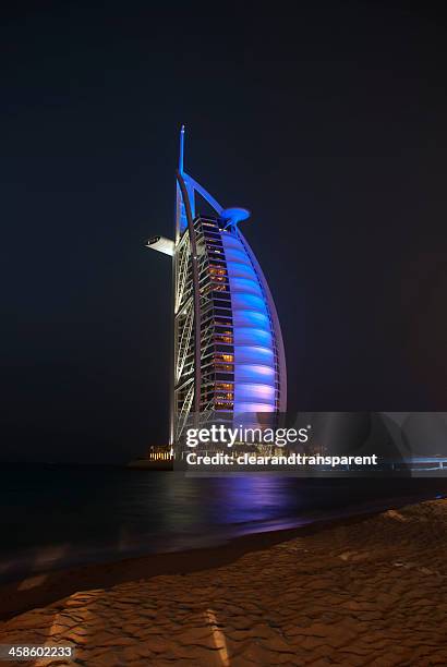 burj al arab hotel, jumeirah, dubai - burj al arab night stock pictures, royalty-free photos & images