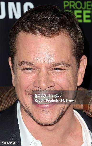 Actor Matt Damon attends HBO Reveals Winner of "Project Greenlight" Season 4 at BOULEVARD3 on November 7, 2014 in Los Angeles, California.