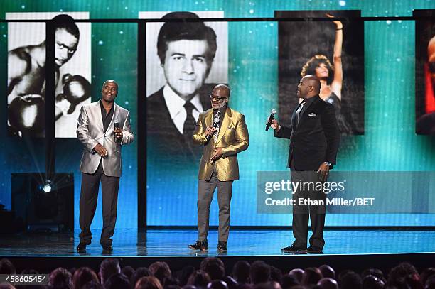 Singers Carvin Winans, BeBe Winans and Marvin Winans of 3 Winans Brothers perform onstage during the 2014 Soul Train Music Awards at the Orleans...