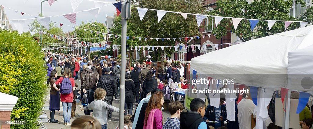 Overview of British Street Party During The Queen's Diamond Jubilee