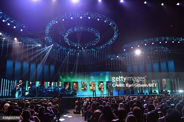Singers Carvin Winans, BeBe Winans and Marvin Winans of 3 Winans Brothers perform onstage during the 2014 Soul Train Music Awards at the Orleans...