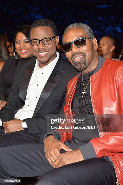 Dr. Tara Rawls-Jenkins, Pastor Charles Jenkins and President of Broadcast Media Sales for BET Networks Louis Carr attend the 2014 Soul Train Music...