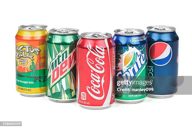 soda cans on an isolated white background - sprite soda stock pictures, royalty-free photos & images
