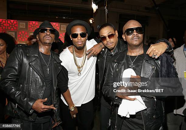 Singers Cedric "K-Ci" Hailey of Jodeci, rapper B.o.B., singers DeVante Swing and Joel "Jojo" Hailey of Jodeci attend the 2014 Soul Train Music Awards...