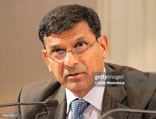 Raghuram Rajan, governor of the Reserve Bank of India , speaks during the International Symposium of the Bank of France policy conference in Paris,...