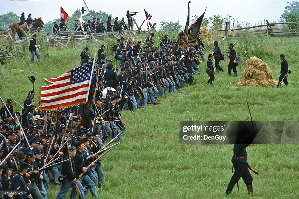 Union Infantry Attack US Civil War Reenactment
