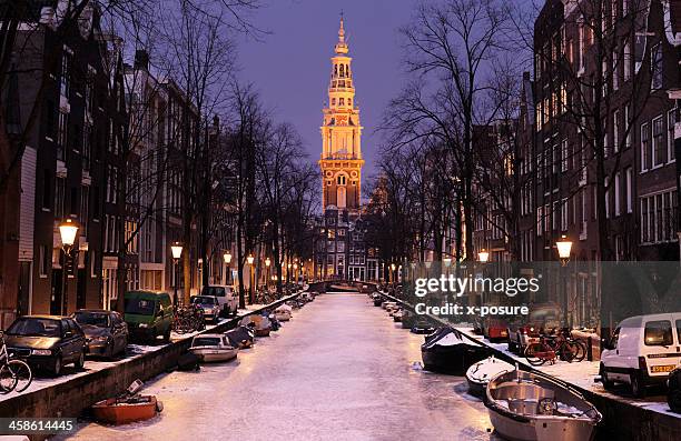 amsterdam with ice on the canal - amsterdam winter stock pictures, royalty-free photos & images