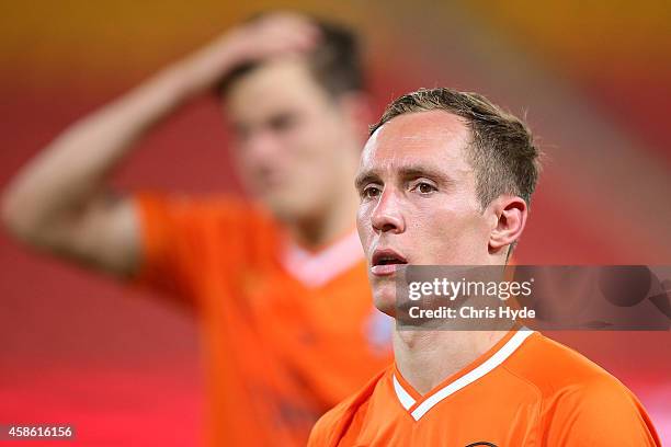 Matthew Smith of the Roar looks dejected after losing the round five A-League match between the Brisbane Roar and Melbourne City at Suncorp Stadium...