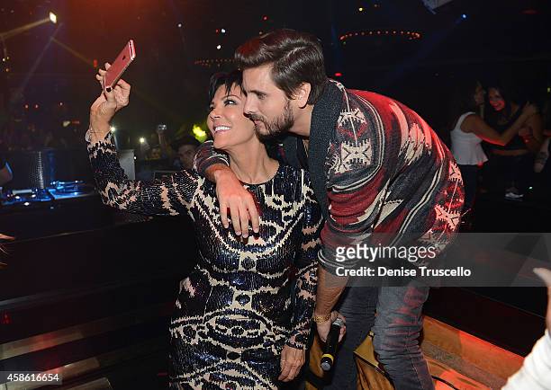 Kris Jenner and Scott Disick celebrates Kris Jenner's birthday at 1 OAK nightclub at the Mirage Hotel and Casino on November 7, 2014 in Las Vegas,...