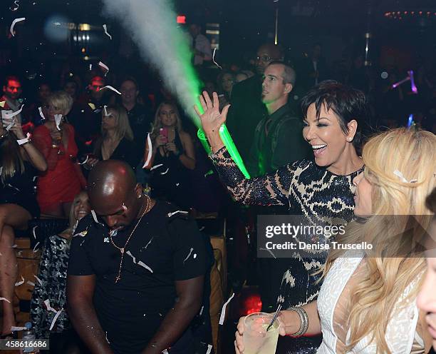Kris Jenner and Faye Resnick celebrate Kris Jenner's birthday at 1 OAK nightclub at the Mirage Hotel and Casino on November 7, 2014 in Las Vegas,...