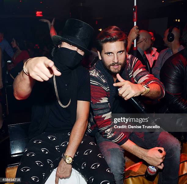 Alec Monopoly and Scott Disick attend Kris Jenner's birthday at 1 OAK Nightclub at the Mirage Hotel and Casino on November 7, 2014 in Las Vegas,...