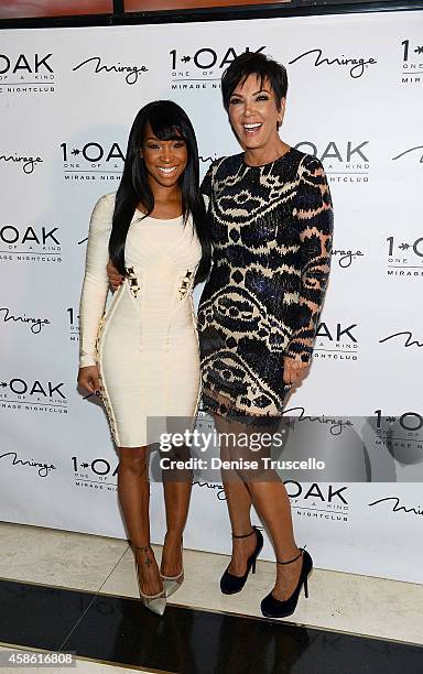 Malika Haqq and Kris Jenner arrive at 1 OAK Nightclub at the Mirage Hotel and Casino on November 7, 2014 in Las Vegas, Nevada.