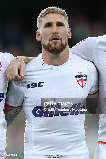 Sam Tomkins of England looks on during the Four Nations match between the New Zealand Kiwis and England at Forsyth Barr Stadium on November 8, 2014...