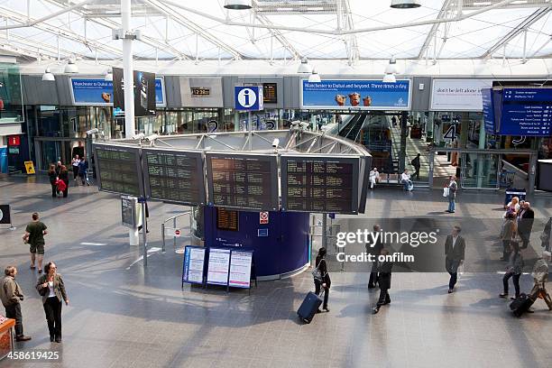 railway station concourse and information board - piccadilly stock pictures, royalty-free photos & images