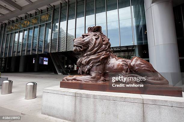 hsbc headquarters building - lion statue stock pictures, royalty-free photos & images