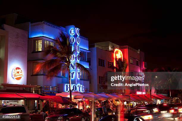 ocean drive at night, south beach, miami - florida nightlife stock pictures, royalty-free photos & images