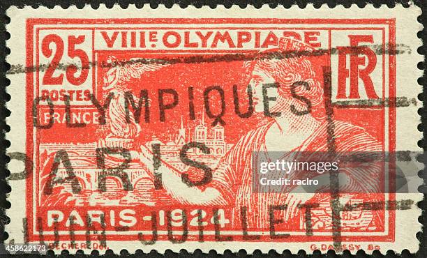 olympische sommerspiele, paris 1924 briefmarke - 1924 summer olympics paris stock-fotos und bilder