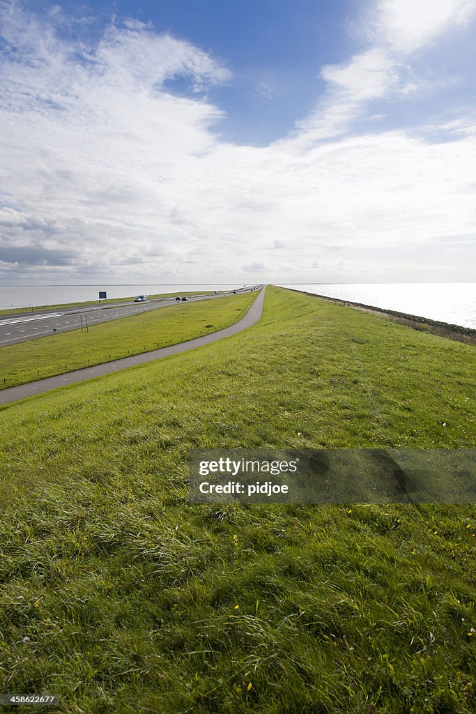 Traffic on Afsluitdijk in The Netherlands