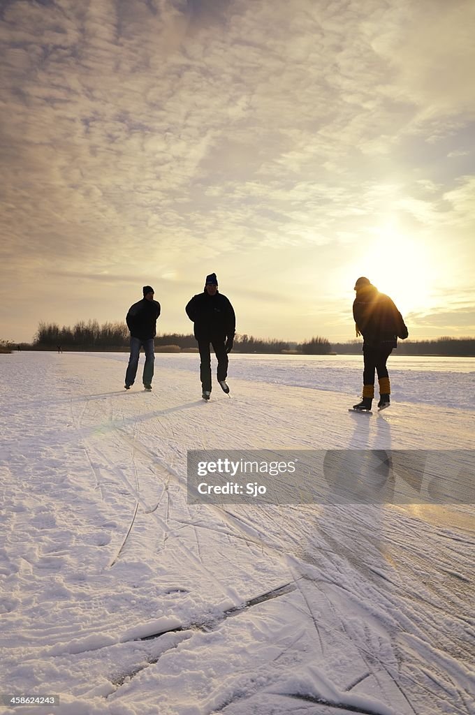 Ice skating in a sunset