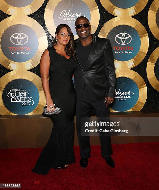 Cherie Winans and her husband, Carvin Winans of 3 Winans Brothers arrive at the 2014 Soul Train Music Awards at the Orleans Areana on November 7,...