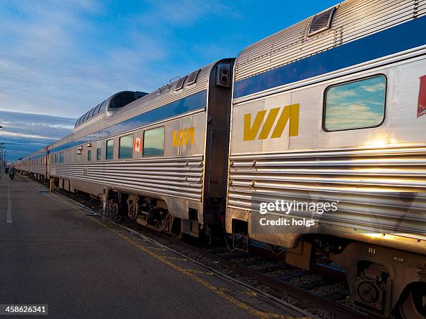 via rail train waiting at the platform in edmonton, alberta - via rail train station stock pictures, royalty-free photos & images