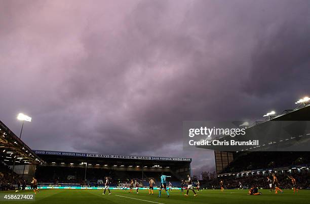 General view of the action during the Barclays Premier League match between Burnley and Hull City at Turf Moor on November 08, 2014 in Burnley,...