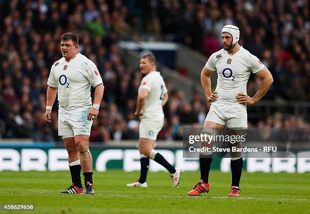 David Wilson of England and Dave Attwood of England look dejected during the QBE International match between England and New Zealand at Twickenham...