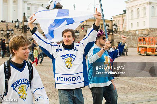 iihf world championship celebration - finish flag stock pictures, royalty-free photos & images