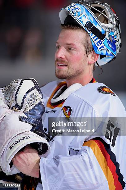 Timo Pielmeier of Team Germany during the game between Germany and Slovakia on November 8, 2014 in Munich, Germany.