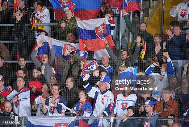 Slovakian fans celebrate during the game between Germany and Slovakia on November 8, 2014 in Munich, Germany.