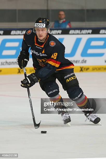 Frank Hoerdler of Germany during match 2 of the Deutschland Cup 2014 between Germany and Switzerland at Olympia Eishalle on November 7, 2014 in...