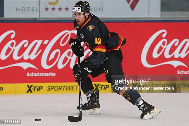 Bjoern Krupp of Germany during match 2 of the Deutschland Cup 2014 between Germany and Switzerland at Olympia Eishalle on November 7, 2014 in Munich,...