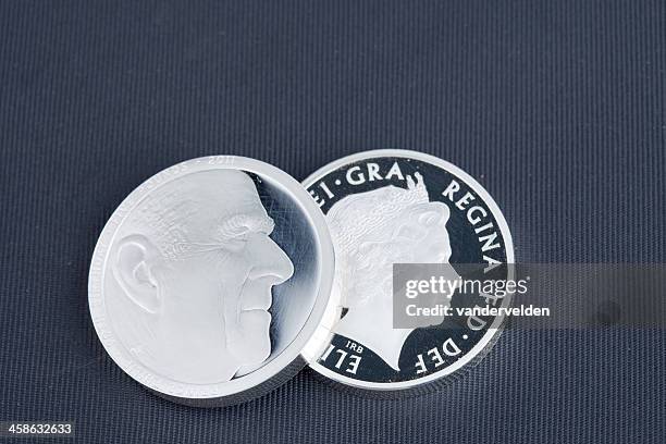 five pound commemorative coin - prince philip duke of edinburgh in profile stock pictures, royalty-free photos & images